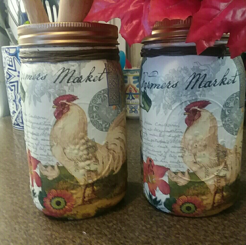 2 pc Farmers Market Themed Mason Jar Set